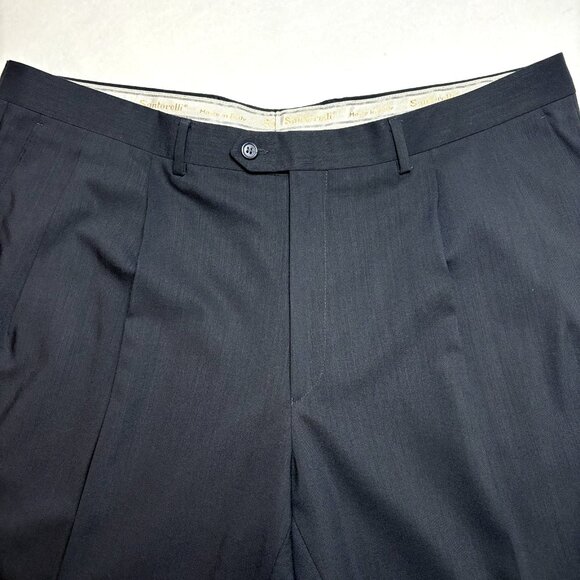 Santorelli Men's Black Dress Pants 42x32 Wool Pleated Made in Italy - Picture 5 of 6